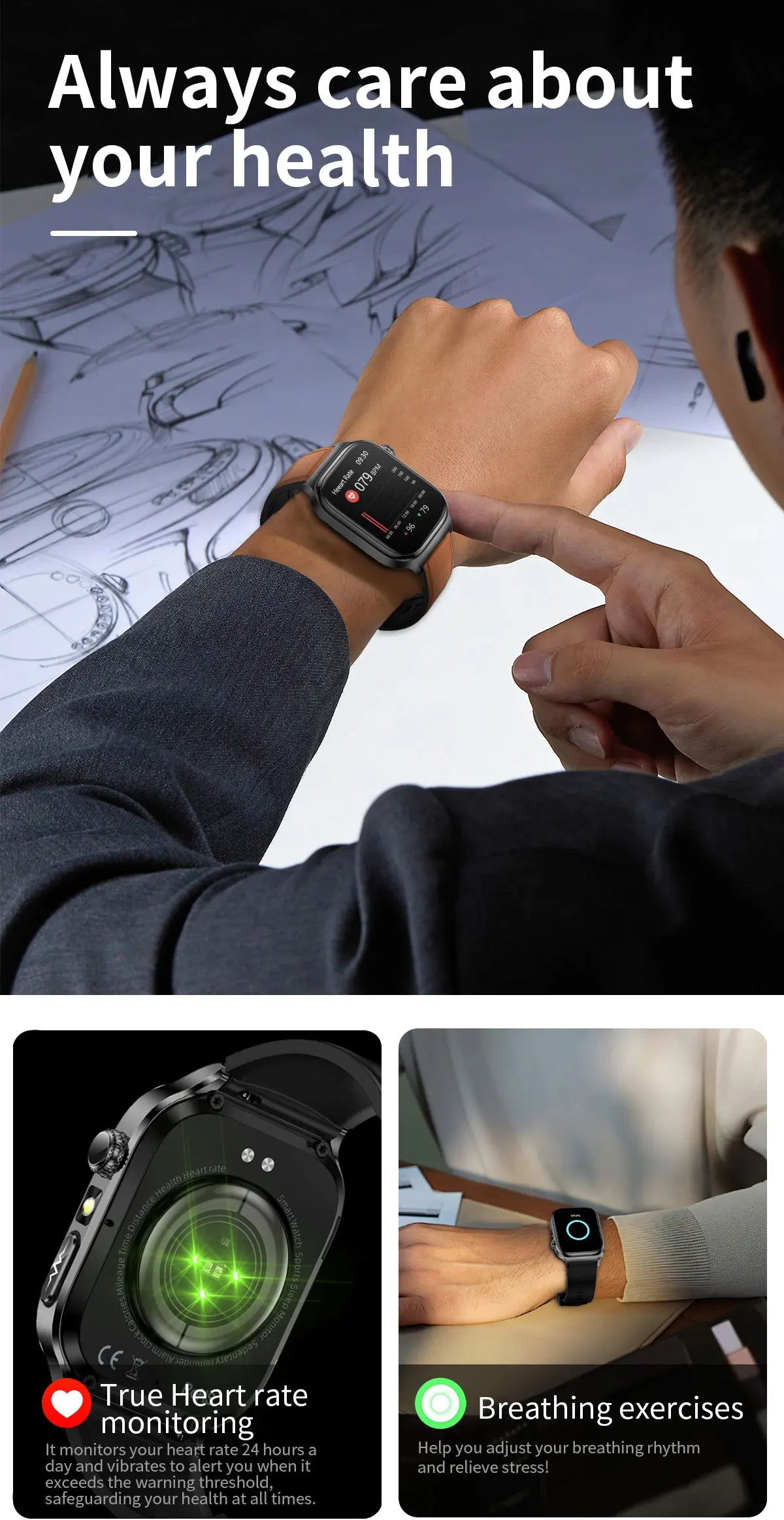 2025 New Precision detection ECG+PPG Uric acid Blood Fat SmartWatch Men Blood Pressure Blood oxygen Voice Call Health Smartwatch