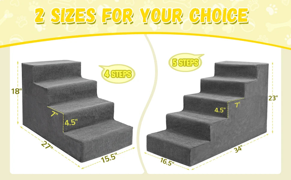 4-Tier/5-Tier Pet Stairs For Small Dogs & Cats, Non-Slip Bottom Design For High Beds & Couches, High-Density Foam Steps