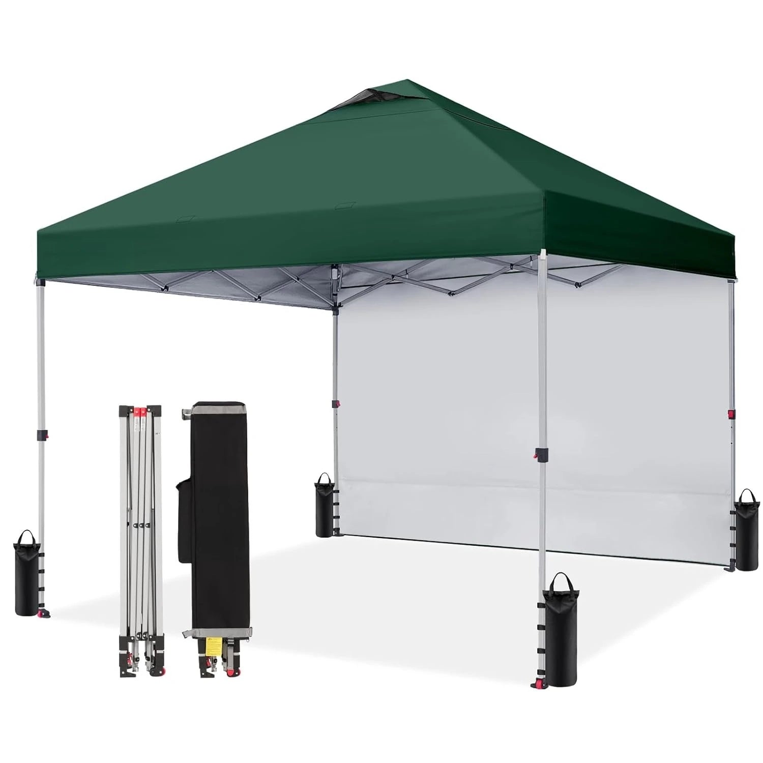 10x10 Pop Up Canopy with 1 Side Wall - Beach Tent with One Push Setup - Outdoor Sun Shade for Events, Parties, Customized