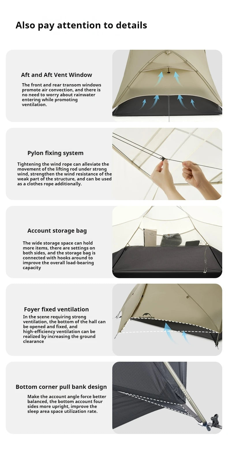 Naturehike 2025 Mongar UL Camping Tent 1-2 People 15D Nylon 3 Season Tent Waterproof Ultralight Portable Outdoor Tent With Mat