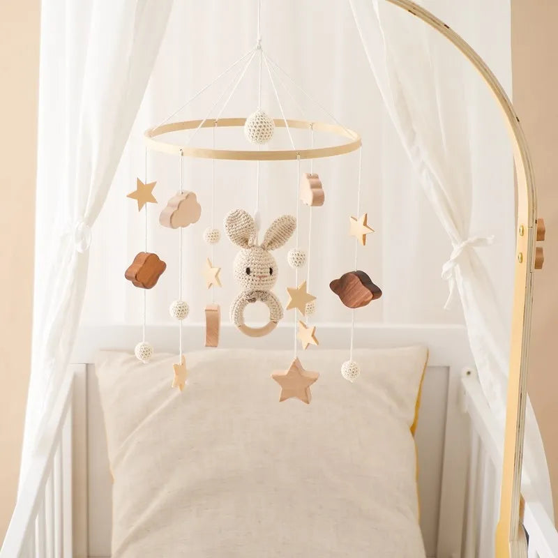 Baby Cloud Crib Mobile with Musical Box – Wooden Rattle Toy for Newborns 0–12M - I YAN