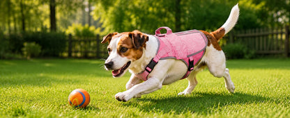 Pink I YAN dog cooling vest harness with 4 ice packs, designed for large dogs, providing over 180 minutes of cooling relief.