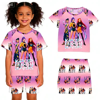 2026 Hot Selling New T-shirt Set for Girls' Summer Clothing with Printed Design, Cartoon Fashion, Comfortable Children's Set
