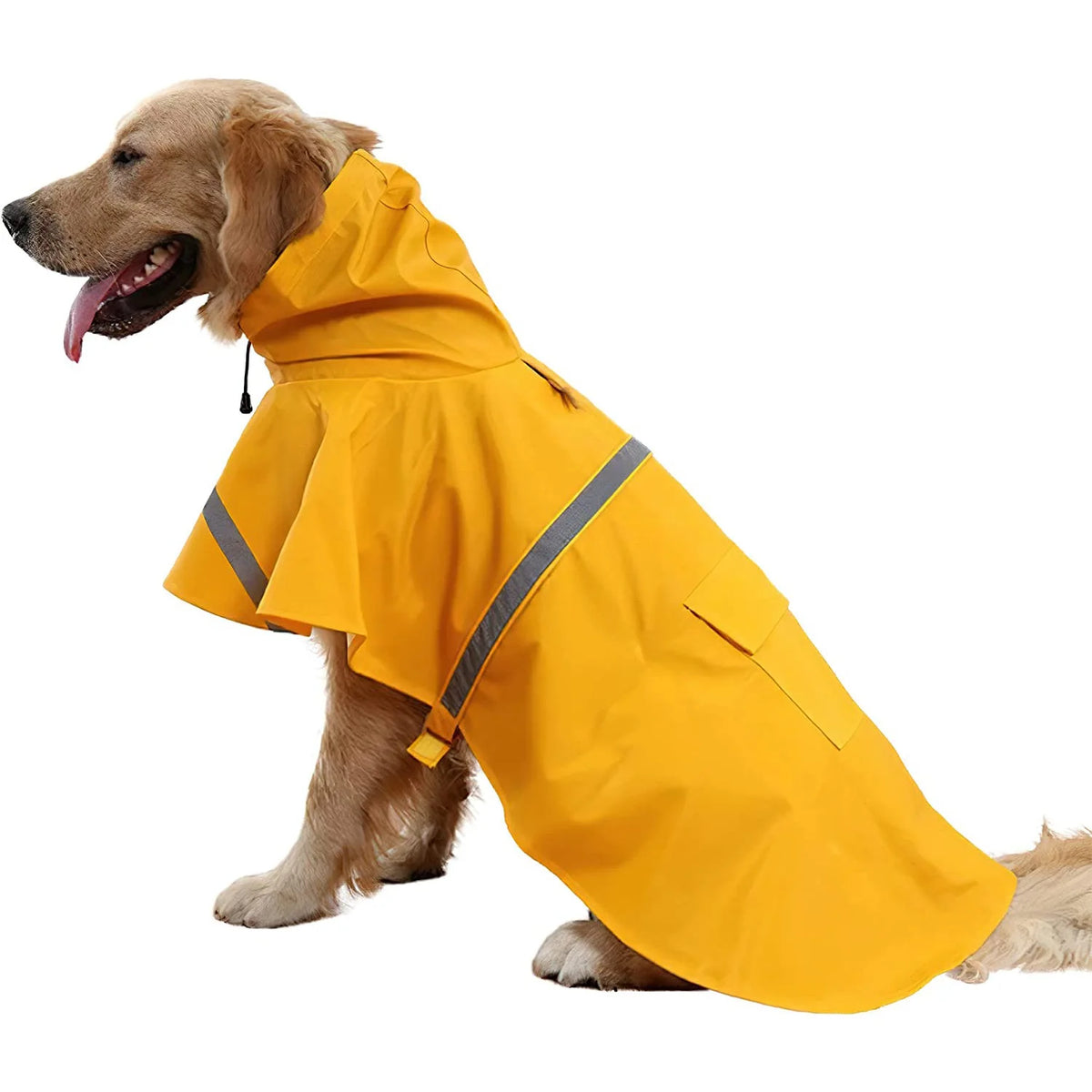 Reflective hooded waterproof dog raincoat with cape style from I YAN, designed for pet protection in rainy weather.