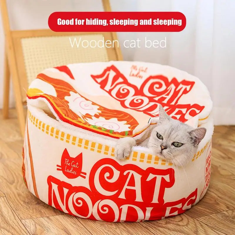 Soft I YAN ramen noodle cat bed with cover, cozy pet house and bowl for small to large indoor cats, creative pet kennel design