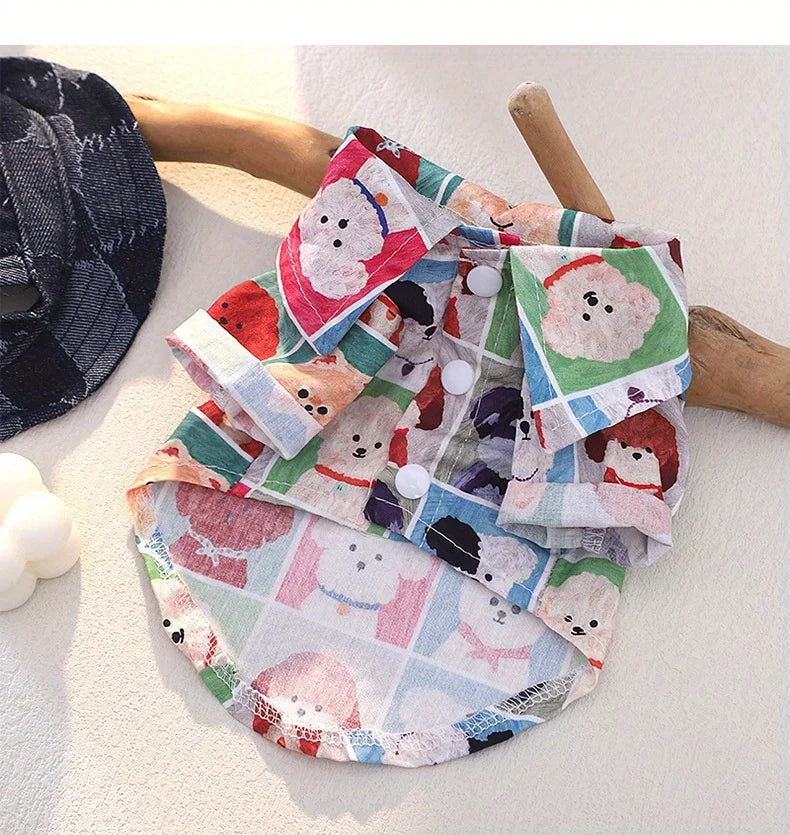Small Dog Shirt for Teddy Bichon, Lightweight Breathable Plaid Cartoon Pet Clothes, Stylish Puppy Outfit XS-XL