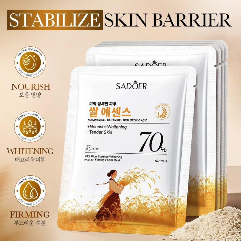 SADOER White Rice Whitening Facial Masks Moisturizing Anti Wrinkles Anti-Aging Hydrating Face Mask Korean Skin Care Cosmetics