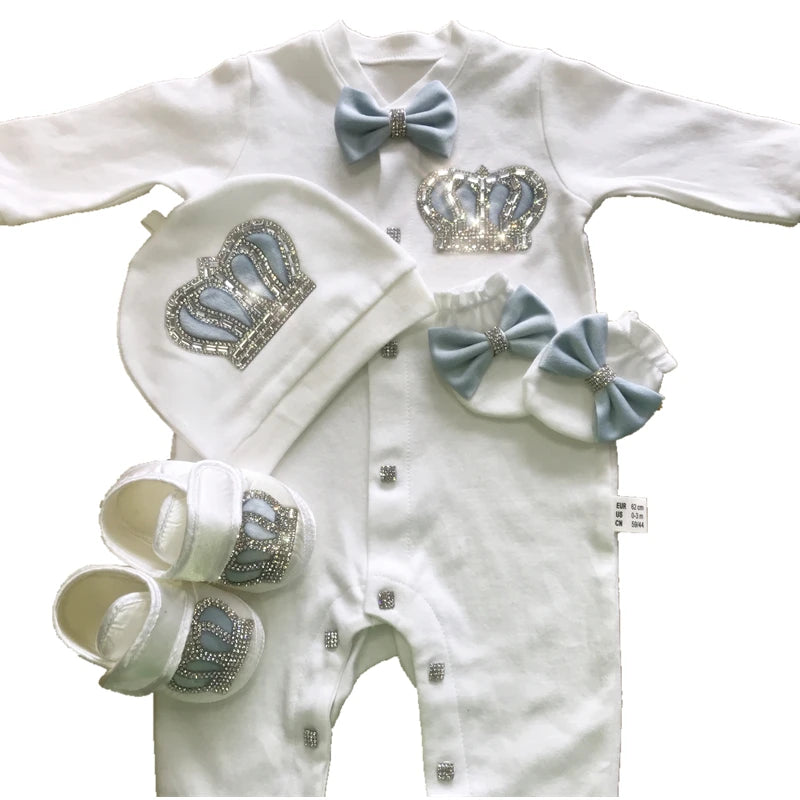 Luxury Newborn Baby Romper Set 4-Piece – Crystal Crown Layette for Photography & Coming Home - I YAN