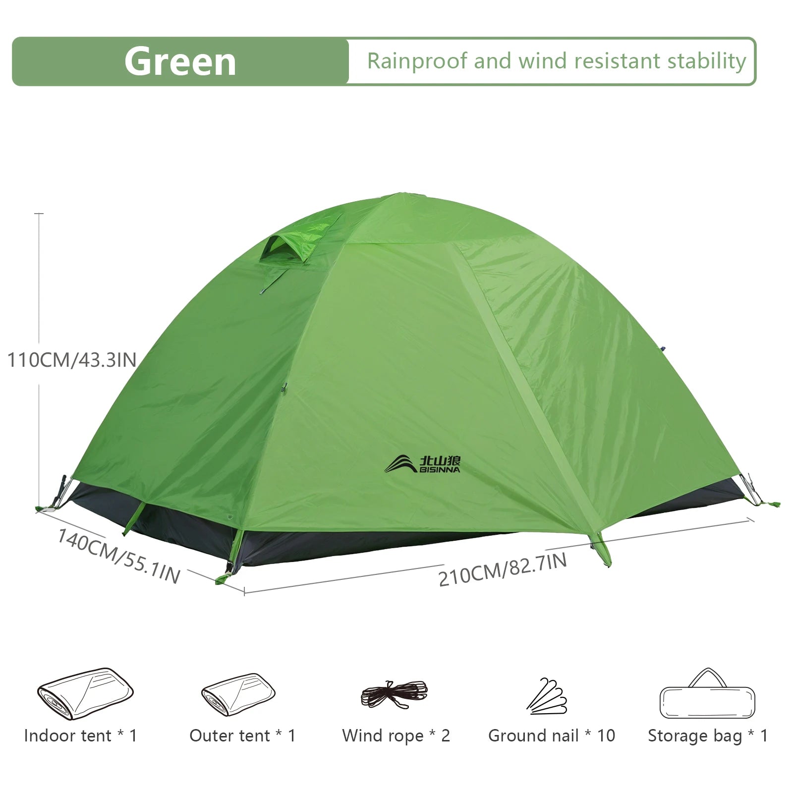 BISINNA Camping Tent 2 Persons Portable Waterproof Backpacking Tent Double-layer Outdoor Hiking Travel Camping Equipment