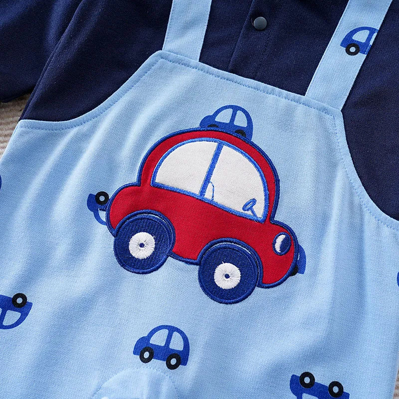 0-36MSpring and autumn newborn animal pattern imitation denim jumpsuit baby boys cotton