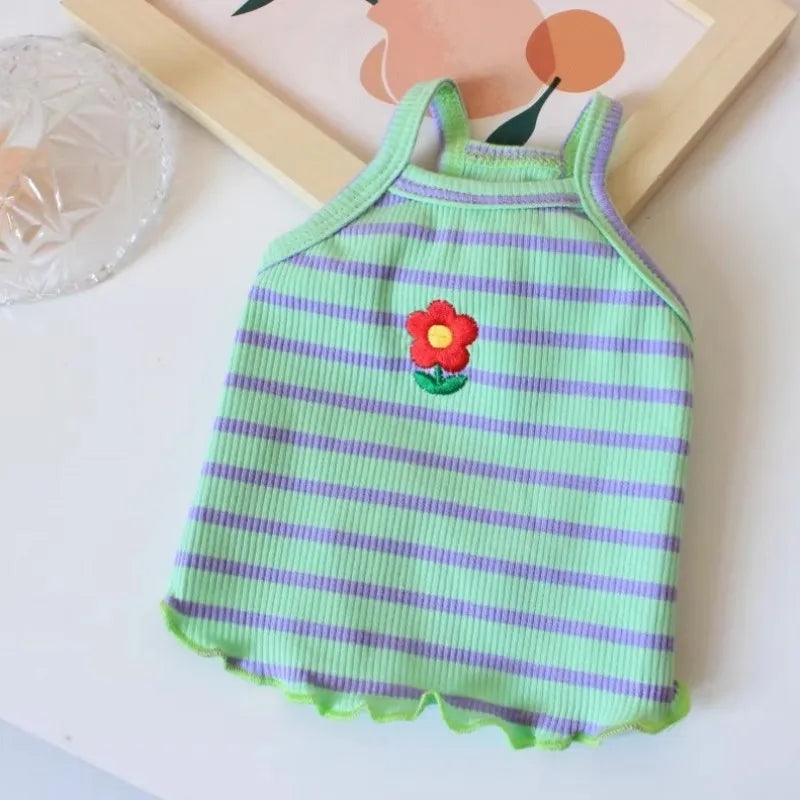 Dog Vest Cooling Summer Puppy Clothes Cute Strawberry Print Floral Dog Tshirt Pet Suspenders Chihuahua Bichon Vests Dog Supplies