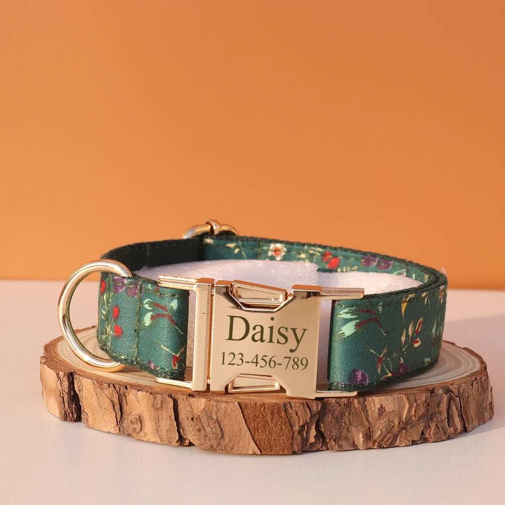 Personalized I YAN dog collar with engraved ID tag for small to large dogs, featuring customizable name and phone number.