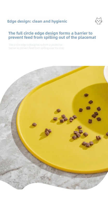 Non-slip waterproof pet feeding mat by I YAN, silicone food mat for cats and dogs with raised edges to prevent spills.