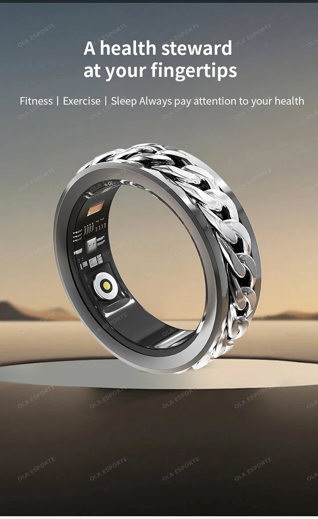 2025 New Smart Ring 360° rotation Chain Bluetooth Health Monitor Blood Oxygen Sleep Heart Rate Multi-sport Modes Men Women Rings