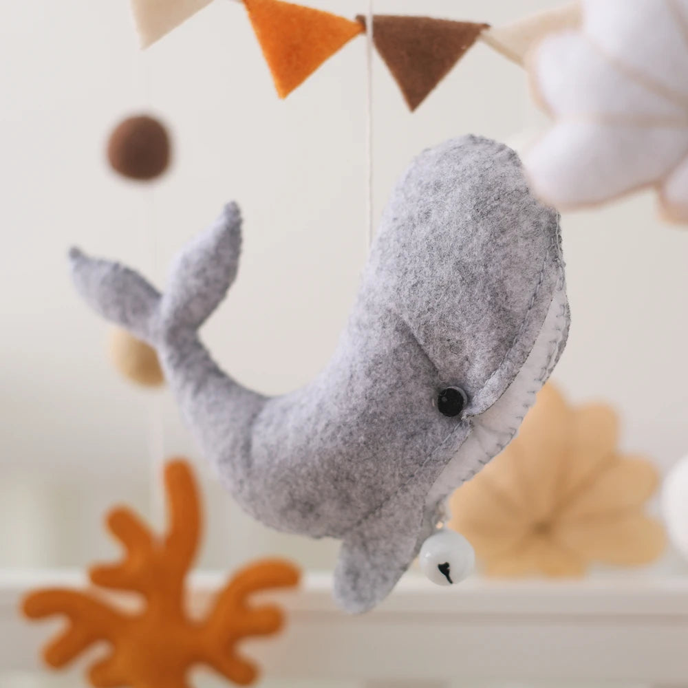 Blue Whale Baby Crib Mobile – Fabric & Bamboo Ring Nursery Decor for Newborns - I YAN