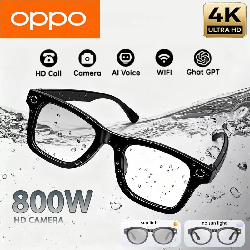 OPPO 4K HD AI Smart Glasses Photochromic Multifunction Bluetooth Calling Photo ChatGPT Music Control Translation Sunglasses NEW