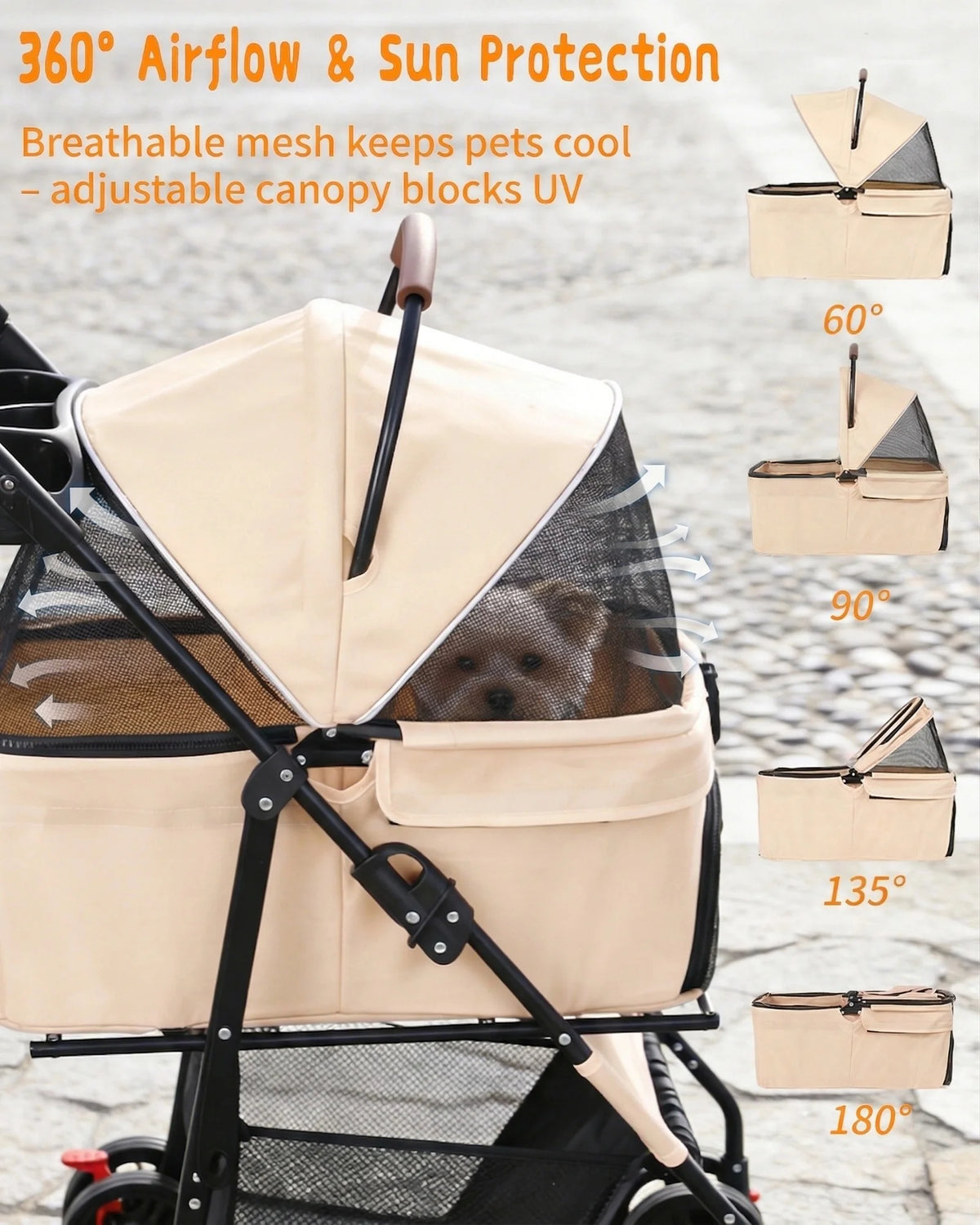 Lightweight 2-in-1 pet stroller for small dogs and cats by I YAN, featuring foldable design, four wheels, and removable carrier.