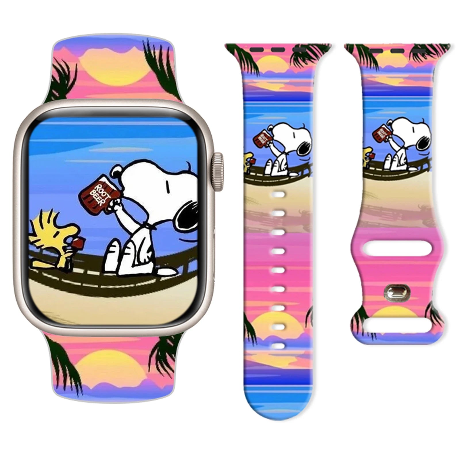 Beach Snoopy Printed Strap for Apple Watch 11 10 9 Silicone Band Replaceable Bracelet for iWatch 46mm 44mm 42mm 41mm Watchband