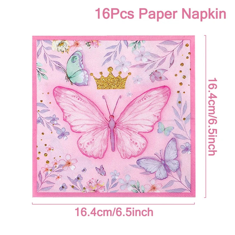 Butterfly Birthday Party Decoration Kids Girls Butterfly Party Disposable Tableware Paper Cup Plate Birthday Baby Shower Party - I YAN