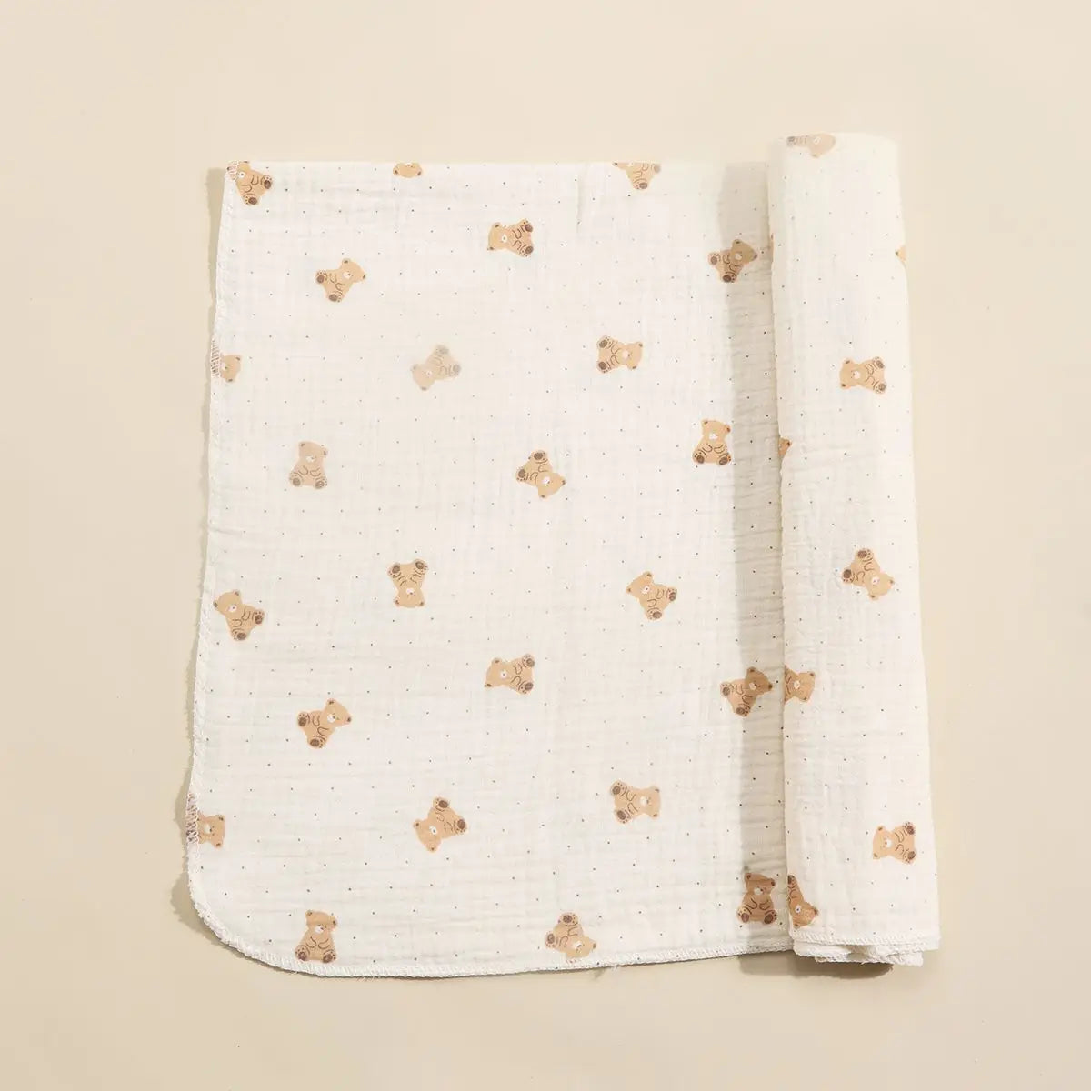 Soft cotton muslin baby swaddle blanket with cute cartoon print by I YAN, breathable and gentle for newborn boys and girls.