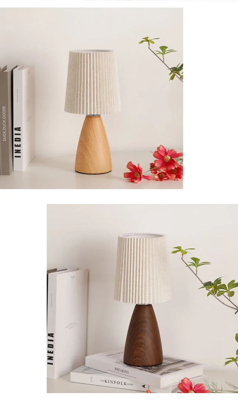 Retro LED Table Lamp Bedroom Fabric Pleated USB Study For Home Room Decor Desktop Decorative Ambiance Bedrooms LED Bedside Lamps