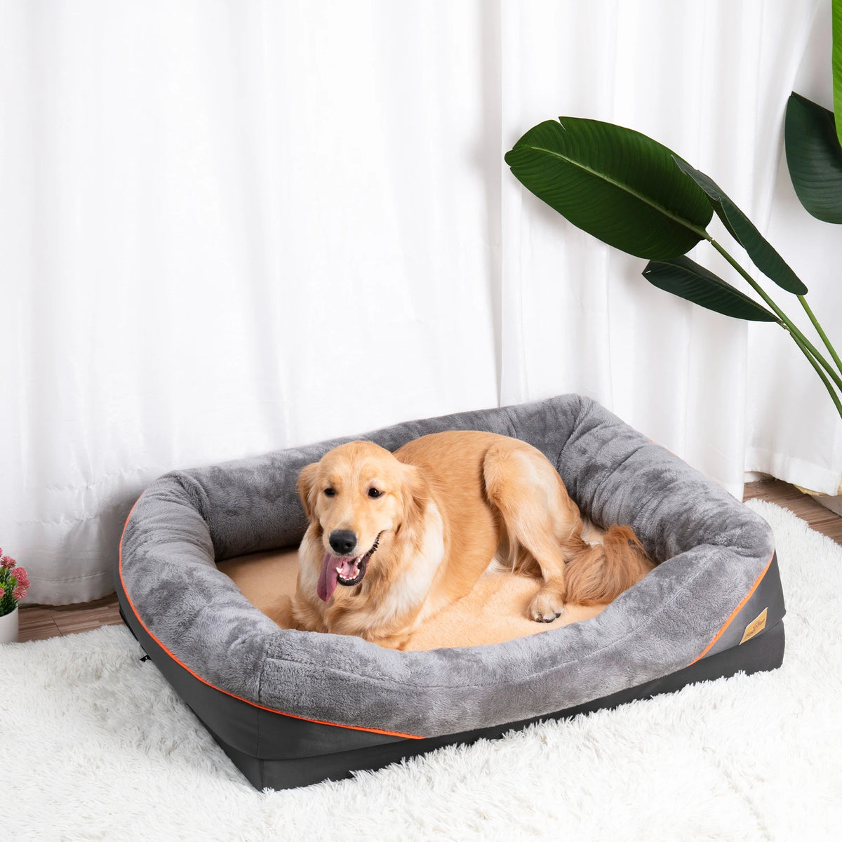 Large I YAN dog bed with soft fleece, washable cover, waterproof base, and anti-allergy materials for comfort and warmth.