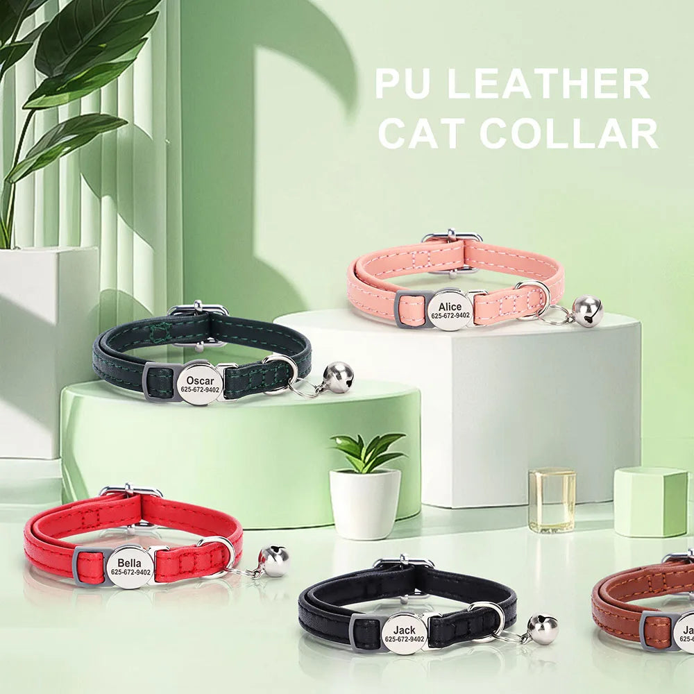 Cute Breakaway Personalized Kitten Cat Collar & Bell Safety Buckle Quick Release Custom Engraved Name ID Tag