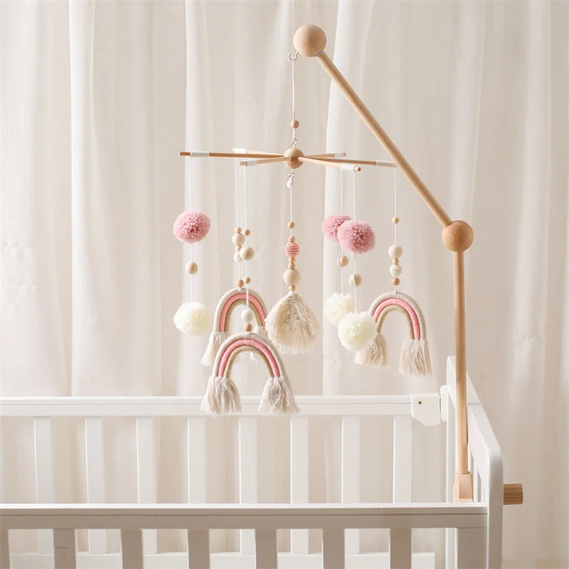 Boho Rainbow Baby Crib Mobile – Wooden Montessori Bed Bell for Newborns - I YAN