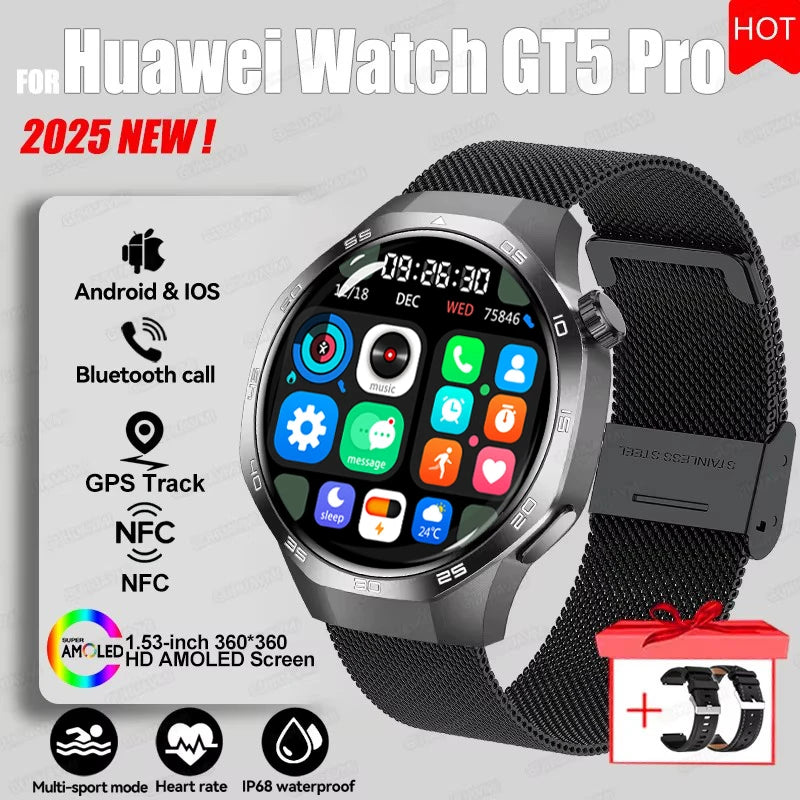 Watch 5 Pro GPS Track Compass Smart Watch Men 360*360 AMOLED Screen NFC BT Call Waterproof Health Monitor Man Smartwatches