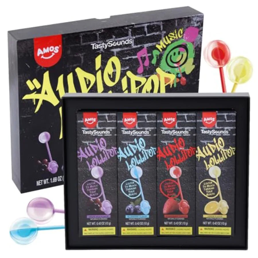 TastySounds Audio Music Lollipop Gift Set - Bone Conduction Music Lollipop with Elevating Box 4 Flavors Mint Peach Sea Salt Lem
