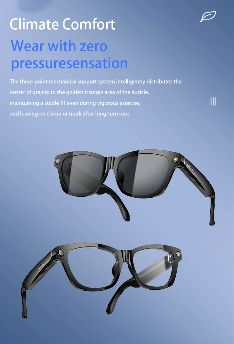 【World premiere】Blackview BV100 AI Shooting glasses 2K HD 800W Pixels camera Bluetooth Call Voice Assistant Smart Glasses