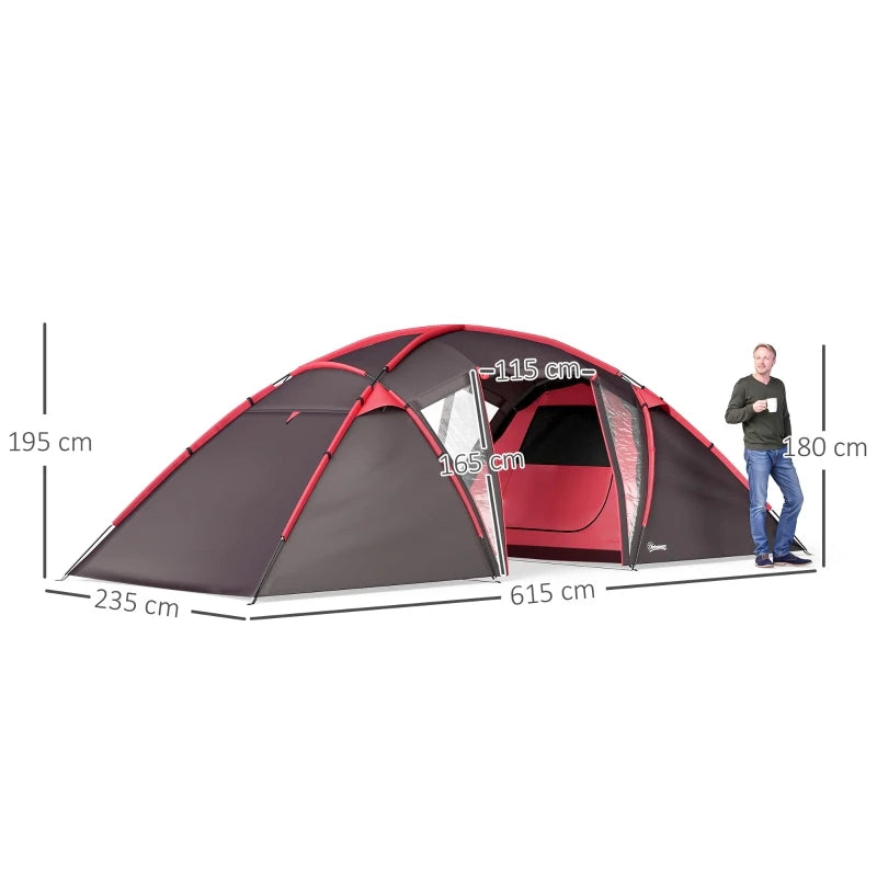 4-6 Man Family Camping Tent w/ 2 Bedrooms and a Living Room,with Waterproof Tunnel,Doors,Windows,Carry Bag, Grey  ﻿