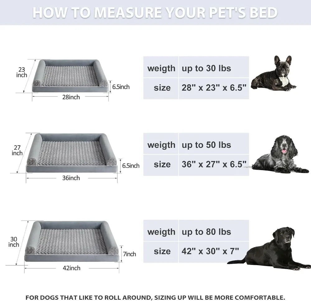 Orthopedic Washable Dog Bed Large, Waterproof Sofa Couch with Removable Cover for Senior Dogs Comfy Sleeping