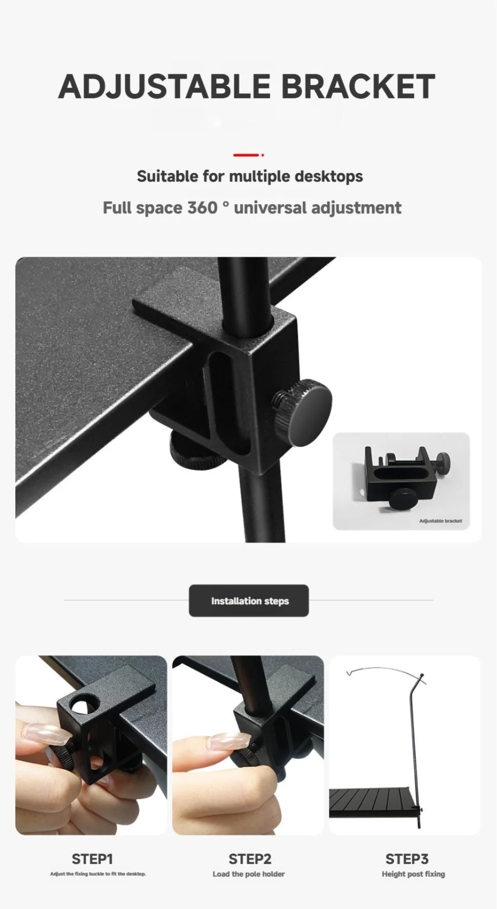 WESTTUNE Outdoor Lamp Stand Hook 360° Full space adjustment Lamp Pole Stand Portable Folding Camping Lantern Stands for Picnic