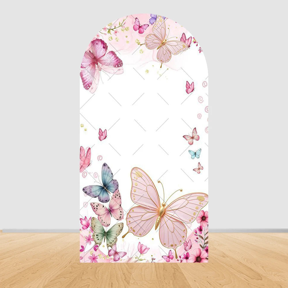 Fairy Woodhouse Arch Backdrop Cover Girl Birthday Party Baby Shower Pink Floral Butterfly Arch Background Photography Decoration