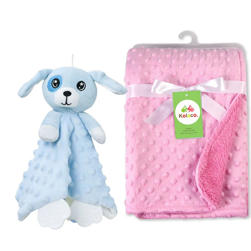 Soft personalized baby blanket and lovey set by I YAN featuring minky dot fabric, perfect for boys and girls.