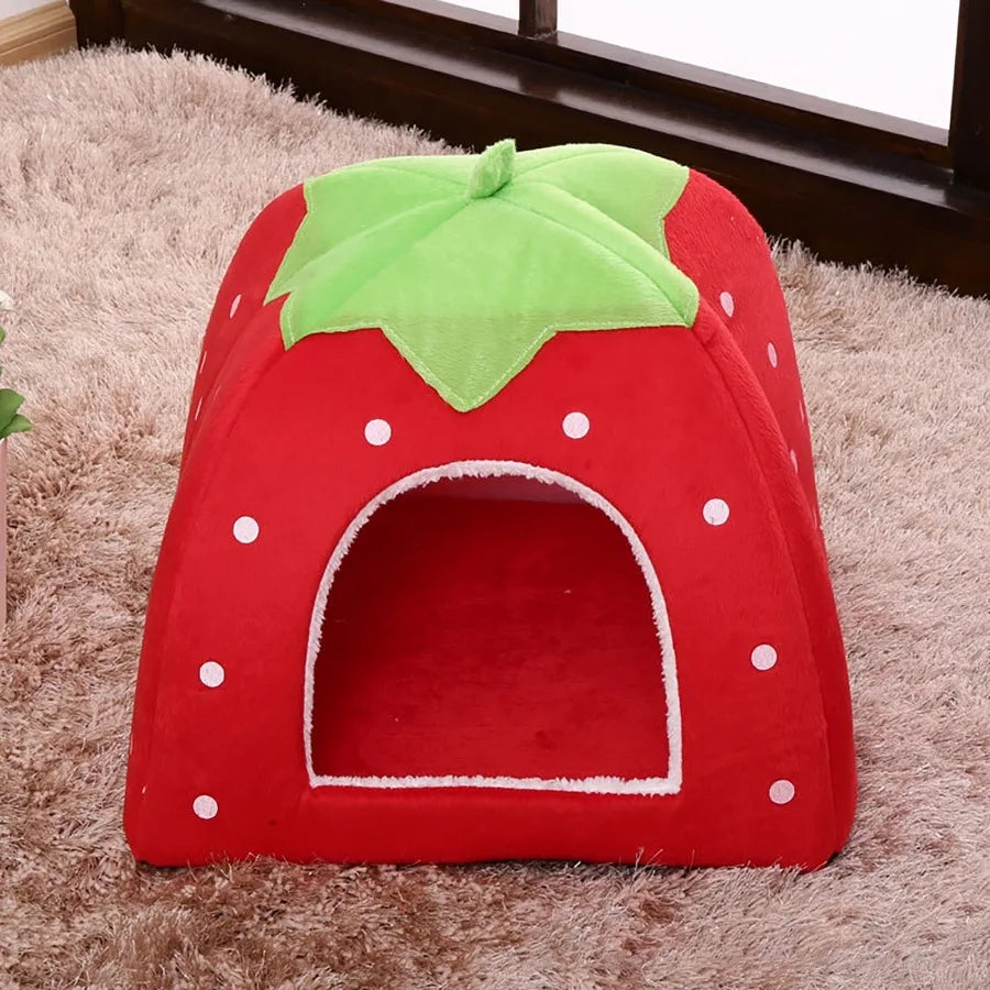 Strawberry Pet Bed for Dog, Puppy Cats Indoor Foldable Soft Warm Bed, Pet House Kennel Tent, S