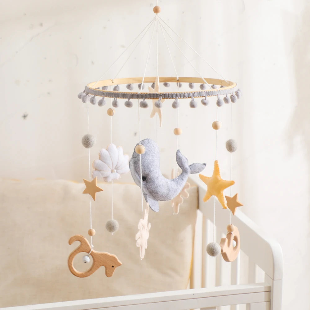 Blue Whale Baby Crib Mobile – Fabric & Bamboo Ring Nursery Decor for Newborns - I YAN
