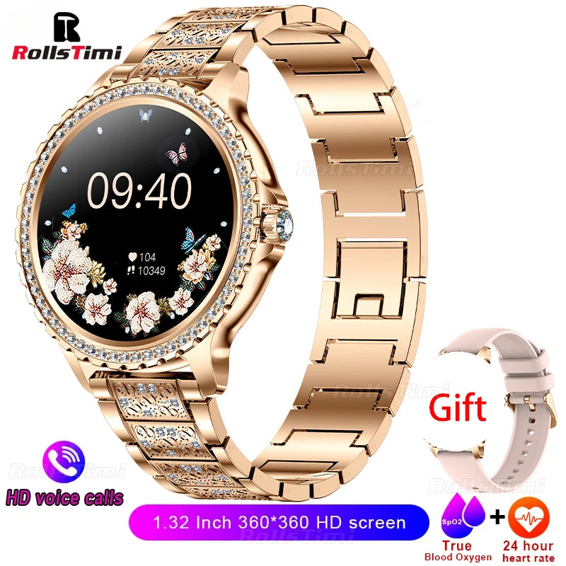 2024 New Gold Luxury Smart Watch Women 1.32Inch HD Screen Sports Custom Dial Heart Rate Voice Call Smart watch For Gift Ladies