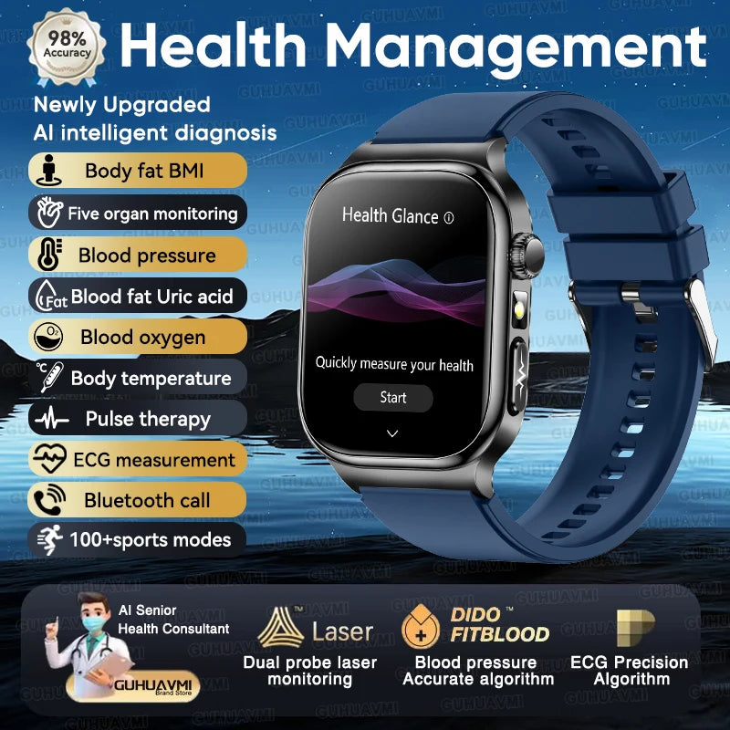 2025 New Precision detection ECG+PPG Uric acid Blood Fat SmartWatch Men Blood Pressure Blood oxygen Voice Call Health Smartwatch