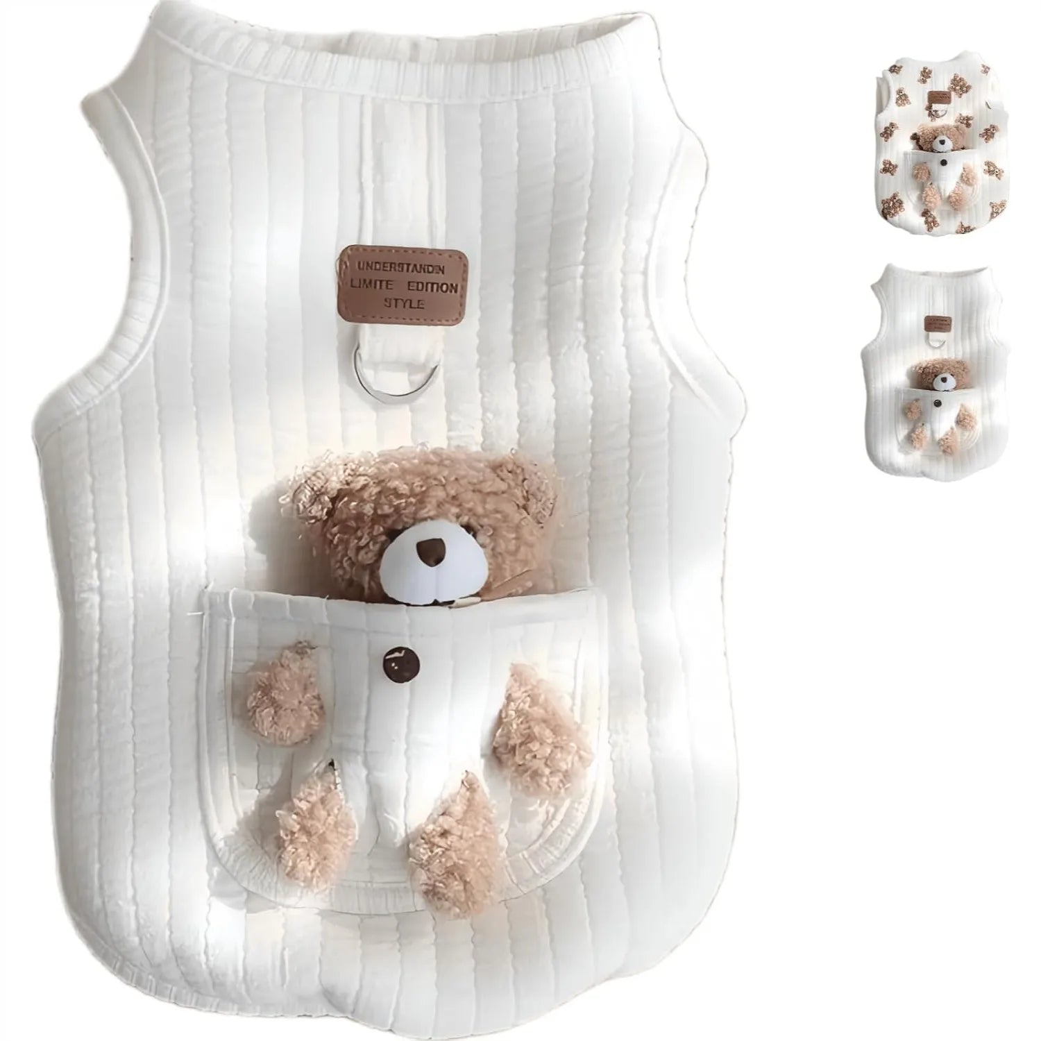 Cute Pet Apparel Plush Bear Pattern Sleeveless Dog Clothes for Small Puppy Kitten Pullover Soft Skin-Friendly
