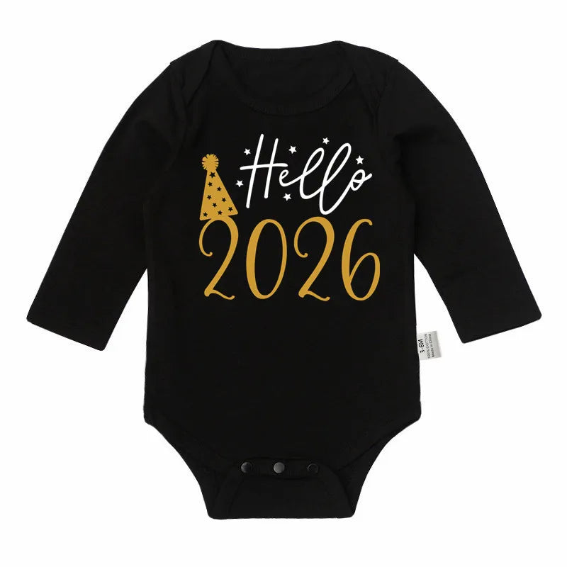 Hello 2026 Newborn Baby Bodysuit Cotton Long Sleeve Infant Rompers Body Baby Boys Girls New Year Ropa Clothes Christmas Gift