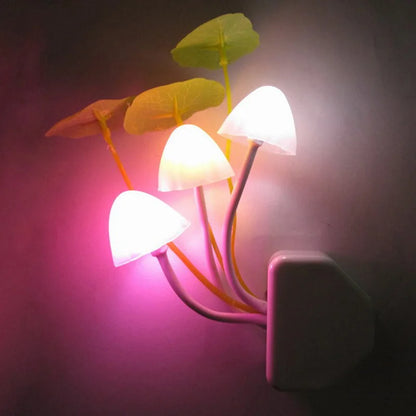 Colorful mushroom night light with LED bulbs, sensor, EU and US plug, 220V by I YAN, perfect for cozy room lighting.