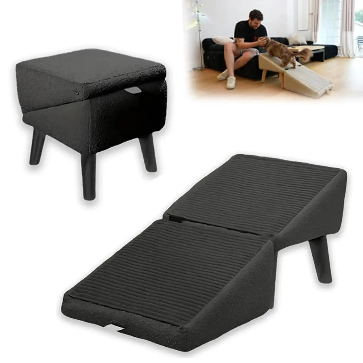 Foldable 2-in-1 pet ramp and step stool by I YAN, non-slip portable dog stairs for bed, sofa, and car.