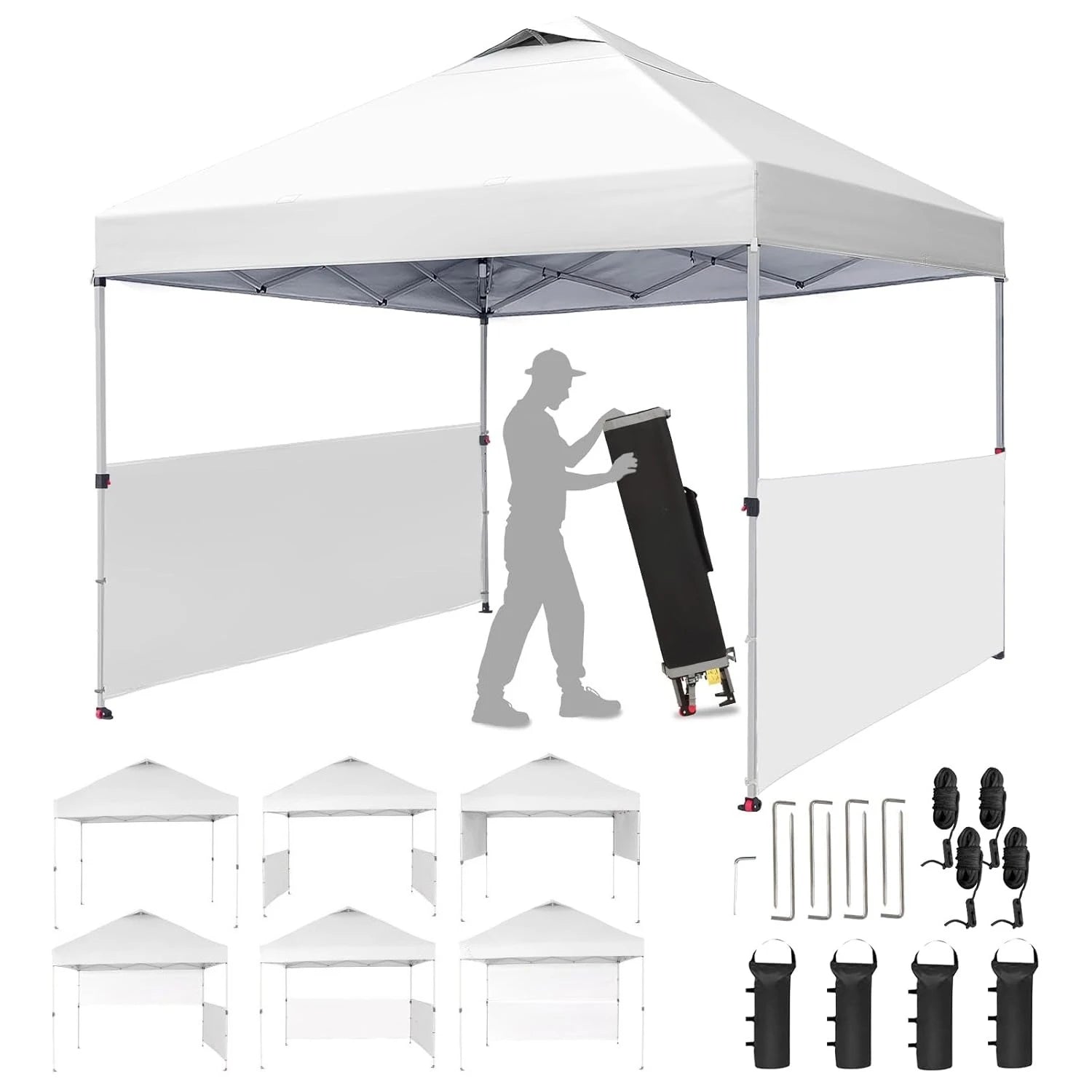 10x10 Pop up Canopy Tent Instant Canopy with 150D Silver Coated Fabric Including 2 Half Sidewalls, 4 Ropes, 8, Customized