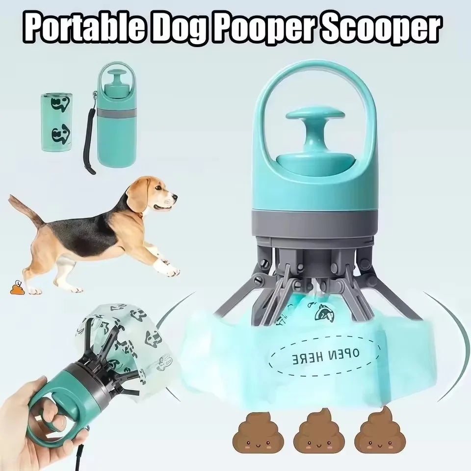 Portable Dog Pooper Scooper Outdoor Pet Waste Pick-up Cleaner Built-in Garbage Bag Handheld Pet Poop Grabber No Touch Design