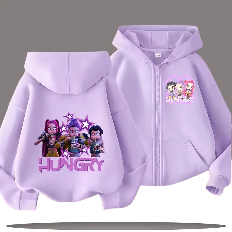 2026 Funny Zip Up Sweatshirts Kpop Demon Hunters Hoodie Children Clothes Kid Girl Boy Sweatshirt Zipper Hoody Baby Casual Top