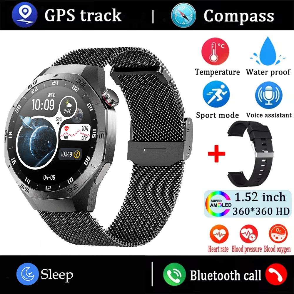 Android and ios Smart Watch Men AMOLED Screen GPS Motion trajectory Heart Rate Bluetooth Calls SmartWatch Waterproof