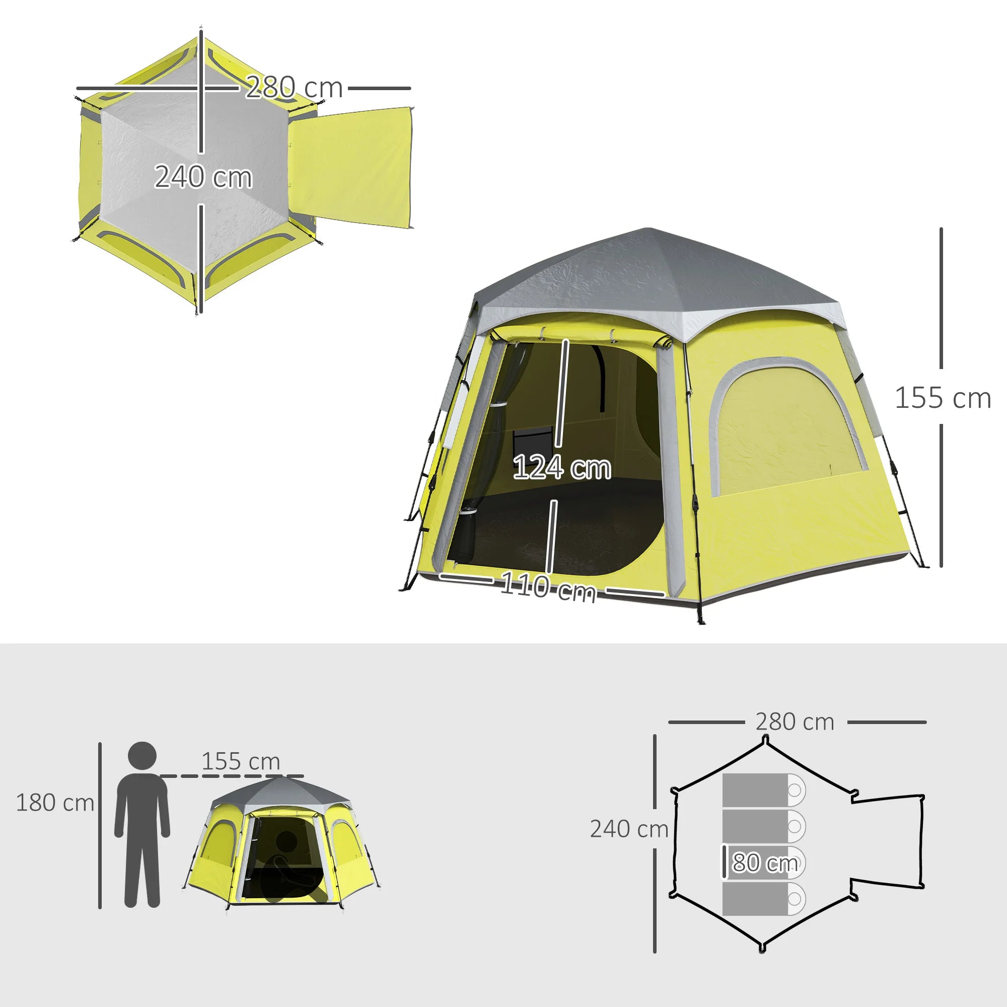 Instant Camping Tent, 2/3/4 Person Easy Setup Dome Family Tent with Vestibule, Rainfly, 4 Mesh Windows & 2 Doors