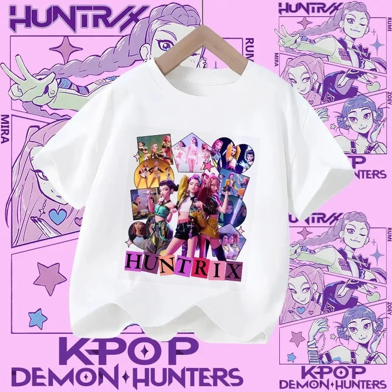 Soft Cotton T-Shirt for Girls  Movie Design Children's Clothing Gifts K-Pop Demon Hunters Fans Fashionable Casual Tops Summer
